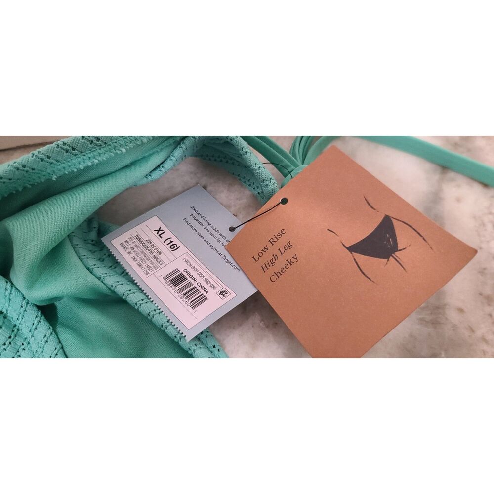Shade & Shore Textured Turquoise Bikini Bottom W/Side Ties Size XL 16 NWT - Picture 4 of 5